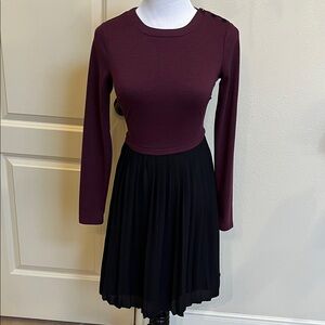 NWOT LOFT Burgundy and Black Long Sleeve Dress